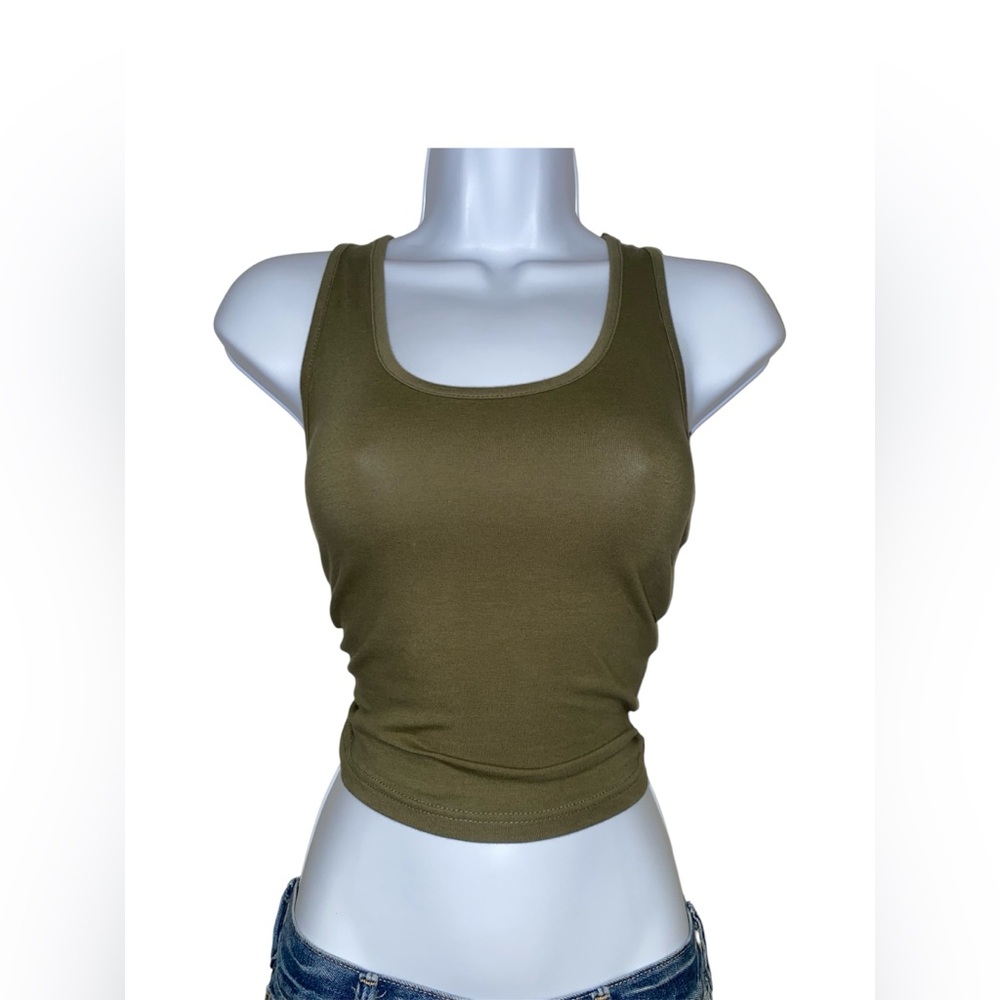 basic army green racer back cropped tank top